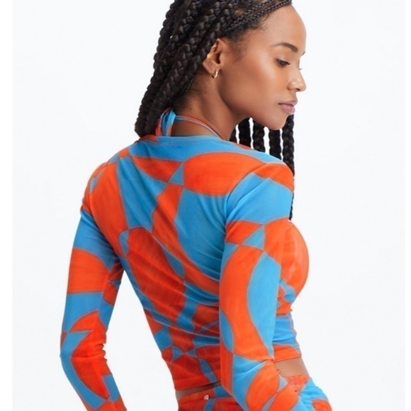 Fabletics Marie Mesh Cropped Top blue orange Sz 2X - Picture 2 of 8